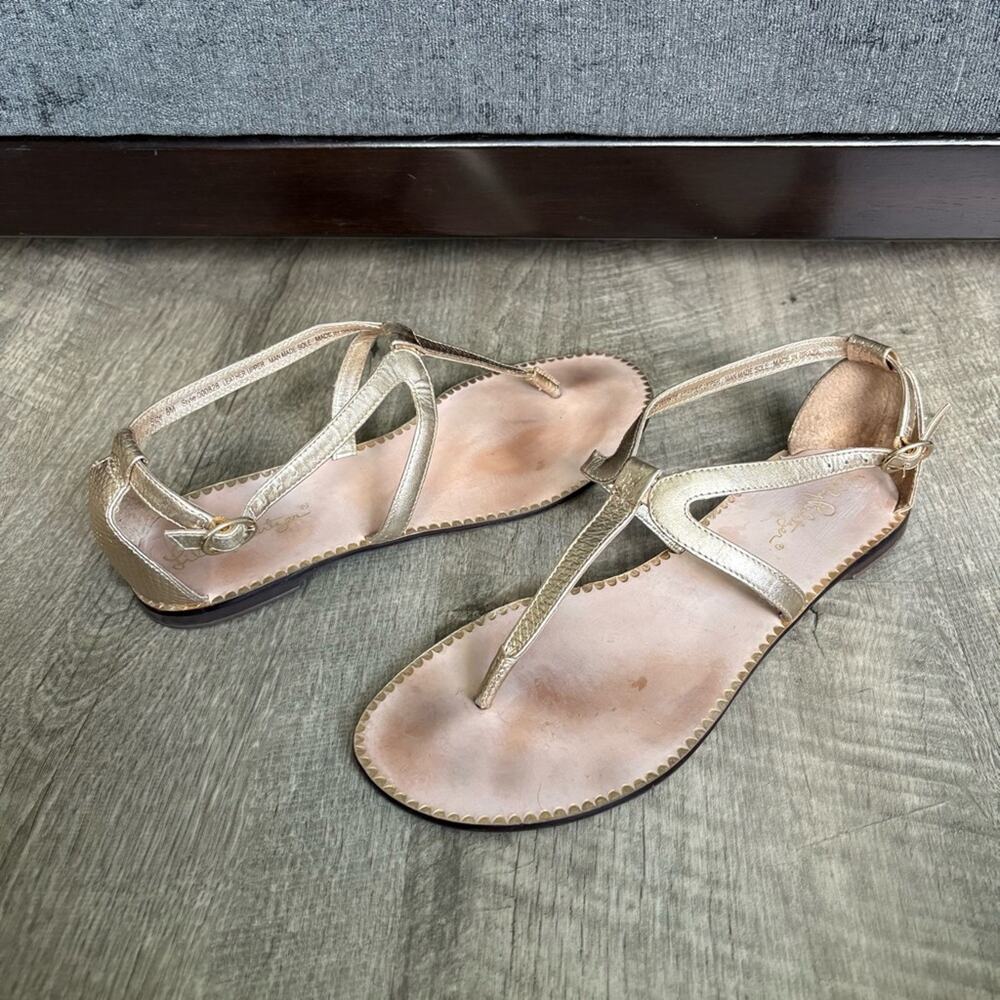 Lilly Pulitzer Leather Strappy Sandals Womens Sz 8 Gladiator Gold Summer